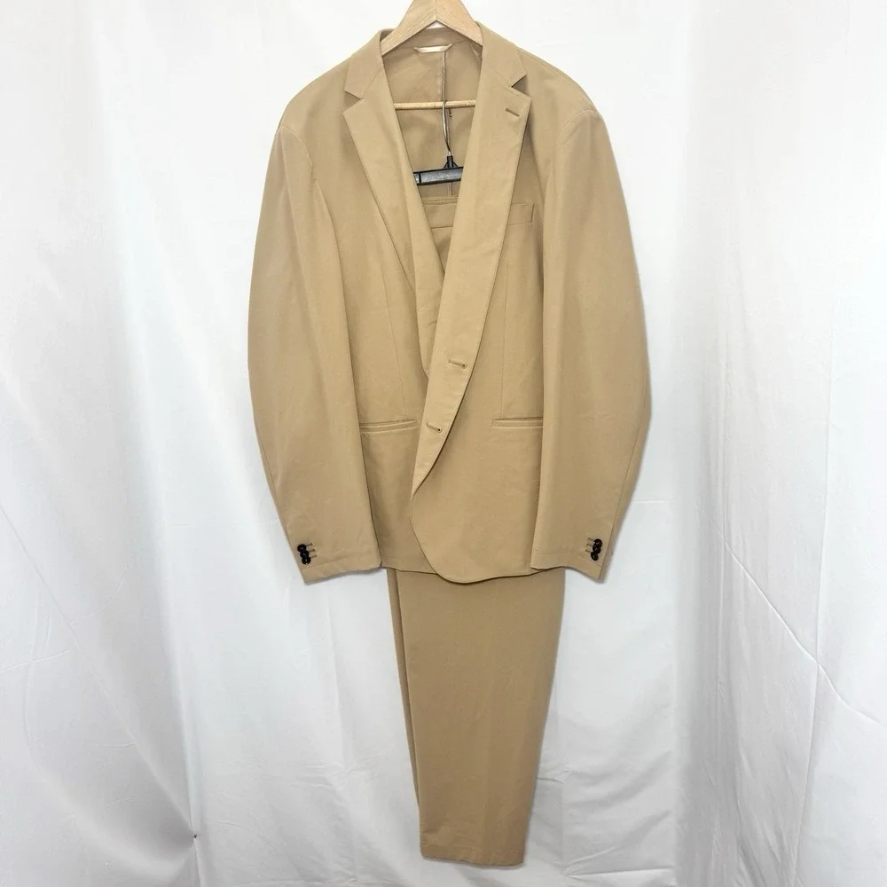 Sene FlexTech Travel Suit Mens Custom Made Unstructured Stretch 46-48L Khaki Tan